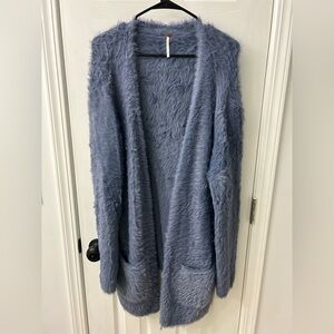 Free People Soft Blue Fuzzy Cardigan Sweater